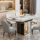 Round Modern Stone Dining Table Extendable for Small Spaces with Storage