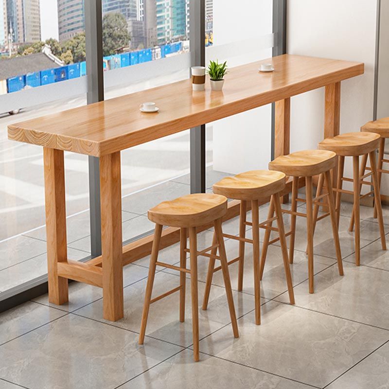 Solid Wood Trestle Cocktail Bar Table Modern Footrest Pub Height Dining Table in Natural Clearhalo 'Bar Furniture' 'Bar Tables' 'bar_tables' 'furn' 'furn_bar_tables' 'Furniture' 'Kitchen & Dining Furniture' 1200x1200_301a26cb-9762-45e8-895e-c6703ba5182e