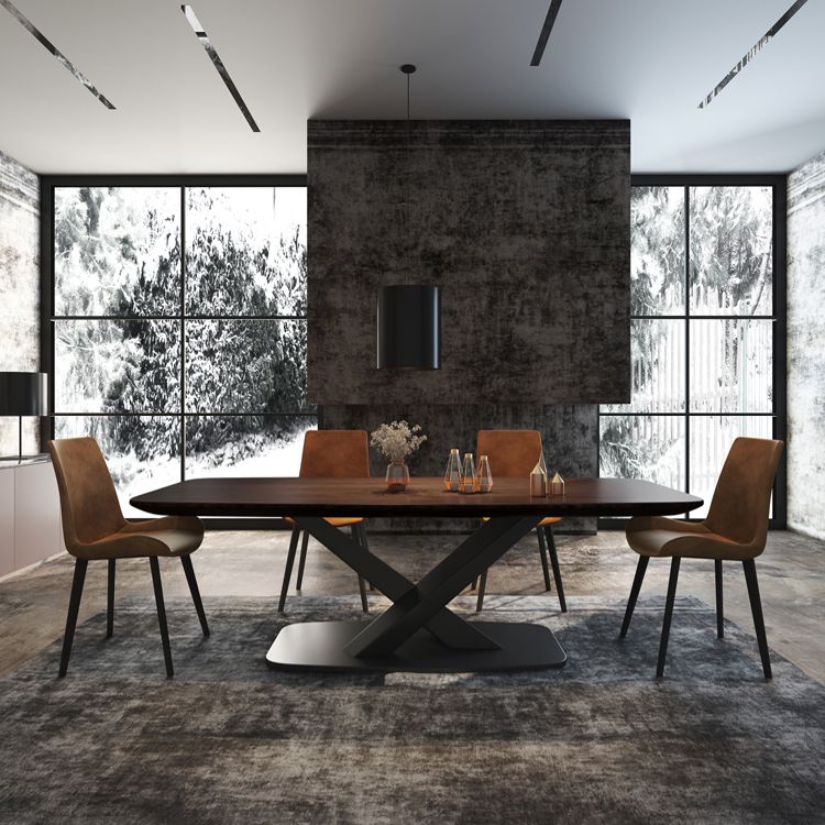 Metal Industrial Rectangle Dining Table Solid Wood Top Table with Pedestal Base Clearhalo ' dining_table' 'Dining Tables & Seating' 'Dining Tables' 'furn' 'furn_dining_table' 'Furniture' 'furniture_dining_table' 'Kitchen & Dining Furniture' 'kitchen&dining_furn' 'kitchen' 'kitchen_dining_table' 1200x1200_301eddb0-d8c3-49c9-8e85-902a886b9fb5