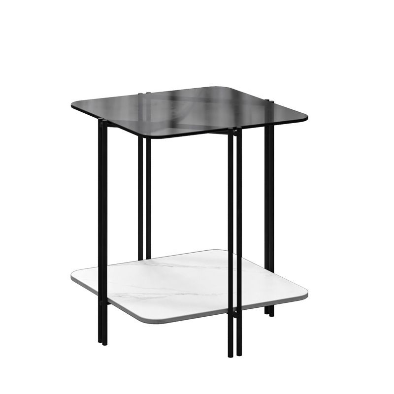 Modernistic Glass Top Square End Table 23.7" Tall Side Table with Shelf Clearhalo 'Coffee & Accent Tables' 'End & Side Tables' 'end_side_tables' 'furn' 'furn_end_side_tables' 'Furniture' 'Living Room Furniture' 1200x1200_302242e9-d934-4e4b-9d20-bf4869082d0c