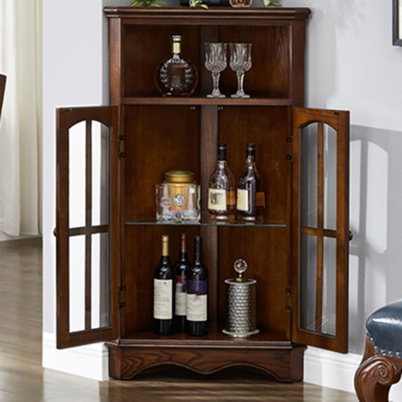 Midden-eeuwse moderne accentkast rubberhoutkast met glas in paniek