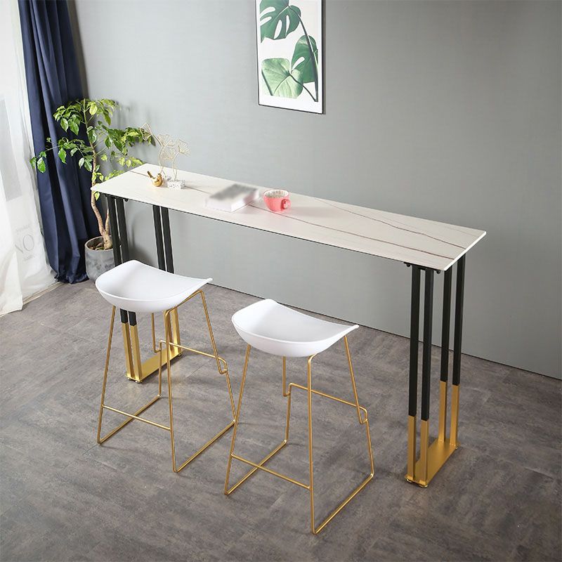 Glam Rectangle Stone Pub Bar Table Indoor Black Iron Bar Dining Table with Sled Pedestal Clearhalo 'Bar Furniture' 'Bar Tables' 'bar_tables' 'furn' 'furn_bar_tables' 'Furniture' 'furniture_bar_tables' 'Kitchen & Dining Furniture' 'kitchen&dining_furn' 'kitchen' 1200x1200_30295bfd-cb45-48b7-a000-e98828ce87ce