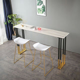 Glam Rectangle Stone Pub Bar Table Indoor Black Iron Bar Dining Table with Sled Pedestal Clearhalo 'Bar Furniture' 'Bar Tables' 'bar_tables' 'furn' 'furn_bar_tables' 'Furniture' 'furniture_bar_tables' 'Kitchen & Dining Furniture' 'kitchen&dining_furn' 'kitchen' 1200x1200_30295bfd-cb45-48b7-a000-e98828ce87ce