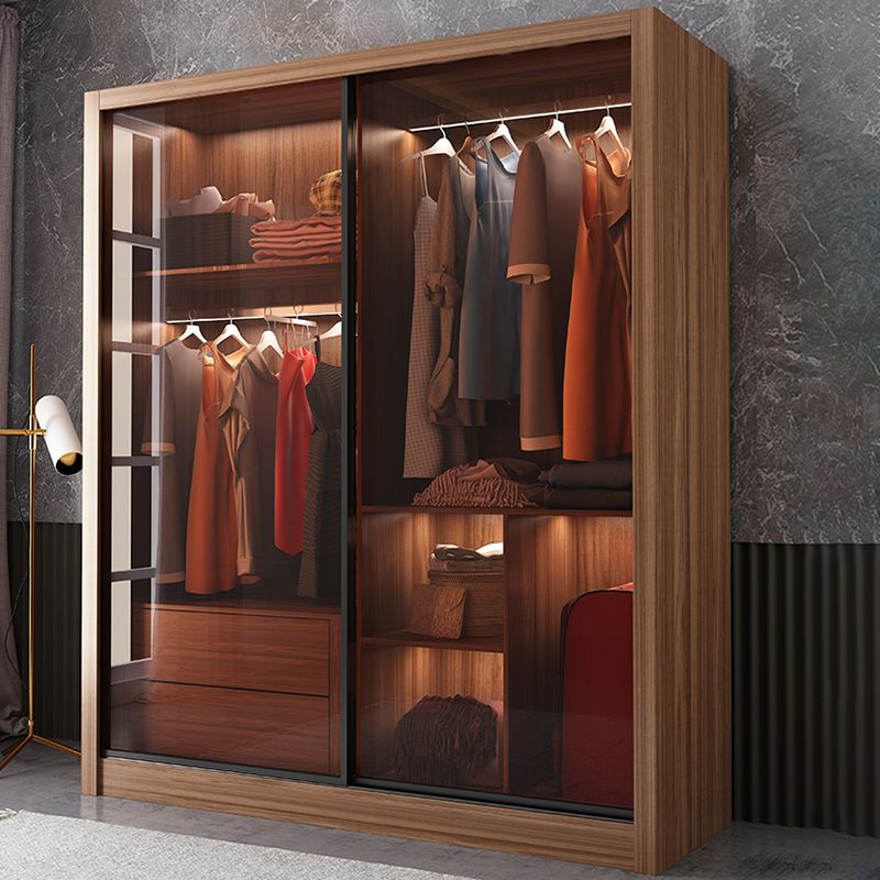 Mirrored Finish Cabinet with Glass Door Modern Brown Wardrobe for Home Clearhalo 'Armoires & Wardrobes' 'armoires_wardrobes' 'Bedroom Furniture' 'furn' 'furn_armoires_wardrobes' 'Furniture' 1200x1200_302f5f05-1b53-47fa-b773-3bd524e553a1