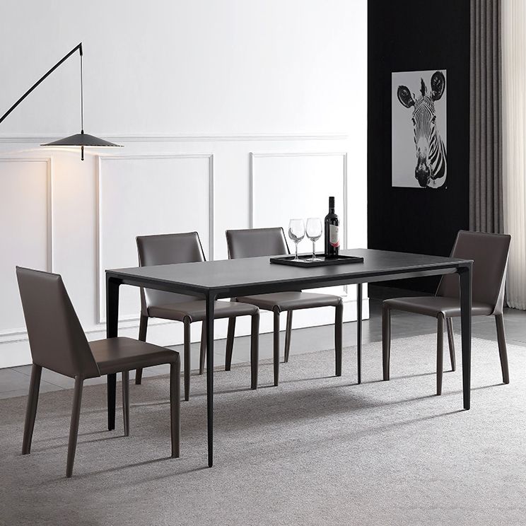 Modern Style Textured Sintered Stone Dining Table Rectangular Dining Table Set with Metal Base Clearhalo 'Dining Room Sets' 'Dining Tables & Seating' 'dining_room_set' 'furn' 'furn_dining_room_set' 'Furniture' 'furniture_dining_room_set' 'Kitchen & Dining Furniture' 'kitchen&dining_furn' 'kitchen' 1200x1200_30316792-fc38-4c66-9d3b-4cf547ae000e