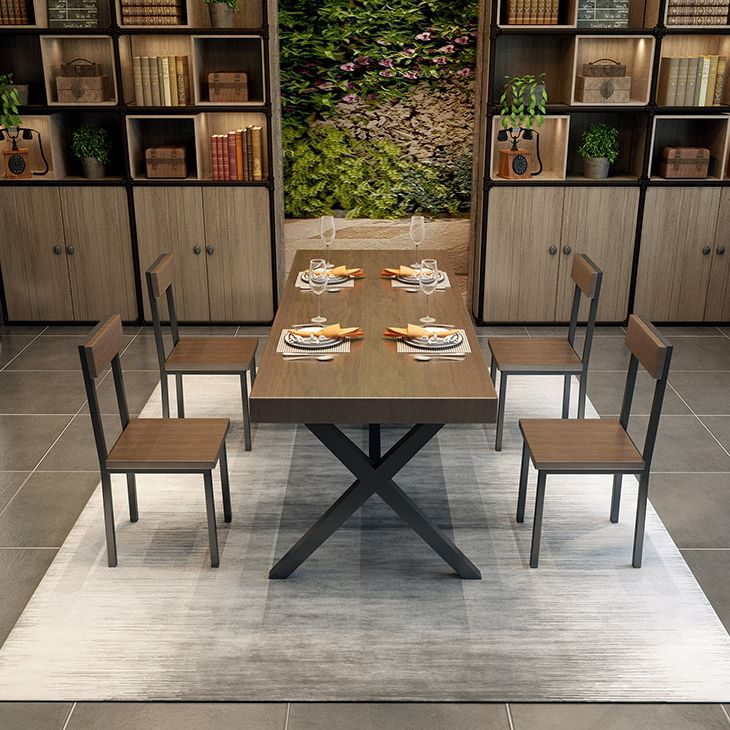 Industrial Style Solid Wood Dining Table Metallic Trestle Base Rectangle Table for Home Clearhalo ' dining_table' 'Dining Tables & Seating' 'Dining Tables' 'furn' 'furn_dining_table' 'Furniture' 'furniture_dining_table' 'Kitchen & Dining Furniture' 'kitchen&dining_furn' 'kitchen' 'kitchen_dining_table' 1200x1200_30324ae9-08e7-4d25-ae43-72b888d99445