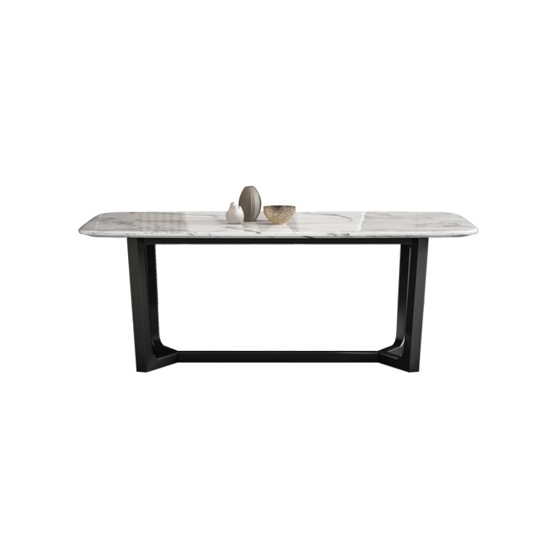 Table de dîner fixe en marbre rectangulaire de style simplicité avec base à tréteaux