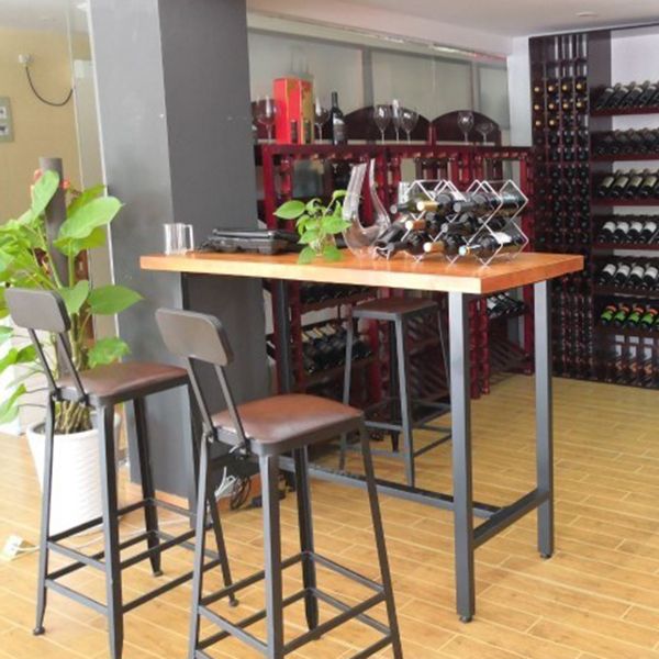 Metal Frame Industrial Bistro Table Brown Pine Wood Top Bar Table Clearhalo 'Bar Furniture' 'Bar Tables' 'bar_tables' 'furn' 'furn_bar_tables' 'Furniture' 'Kitchen & Dining Furniture' 1200x1200_30347d67-1406-4d05-aa9b-009968581357