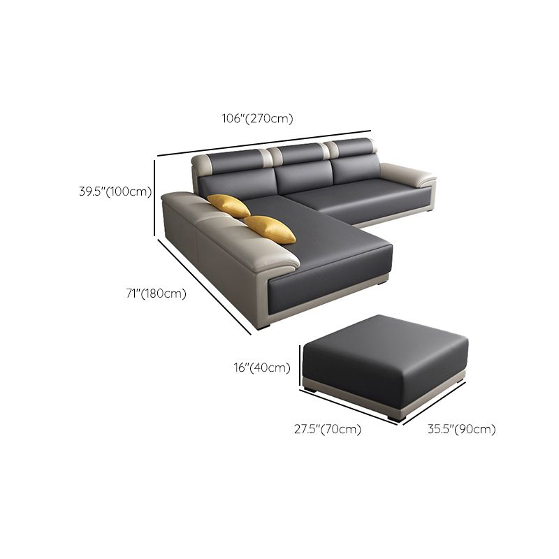 Contemporary Grey Sectional Sofa with Pillow Top Arm in Faux Leather Clearhalo 'furn' 'furn_sectionals' 'Furniture' 'Living Room Furniture' 'Sectionals' 1200x1200_3037e855-2391-46cd-87ed-1ed1dae68d49
