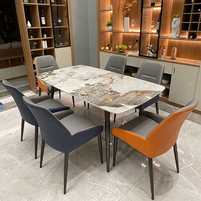 Mesa de comedor de piedra rectangular 4 patas Muebles de 4 patas Base de metal para el hogar