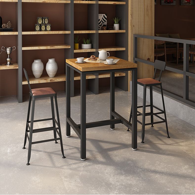 Industrial Indoor Bar & Counter Stool Square Footrest Backrest Black Metal Counter Stool