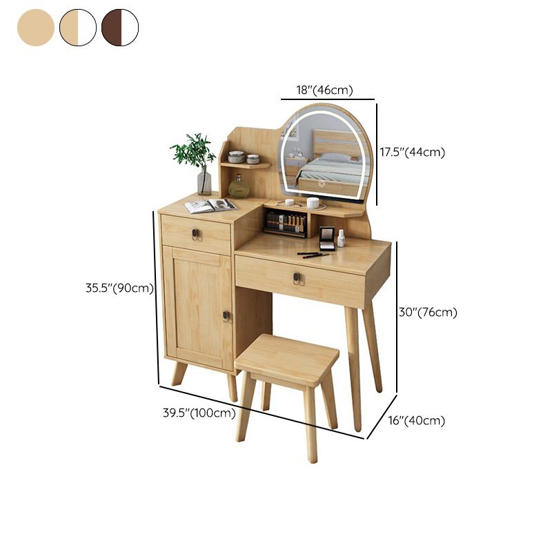 Rubberwood Vanity Set with Stool and Mirror Scandinavian Drawers Dresser Clearhalo 'Bedroom Furniture' 'furn' 'furn_makeup_vanities' 'Furniture' 'Makeup Vanities' 'makeup_vanities' 1200x1200_303dc371-783a-4ac5-87d6-f16e2c2826ef