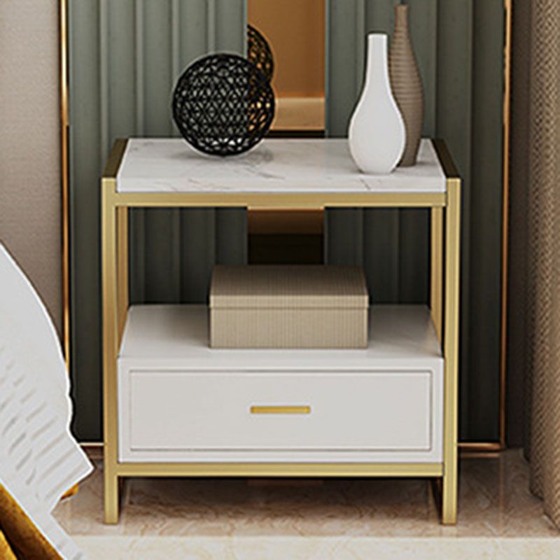 1-Drawer 1-Shelf Accent Table Nightstand 19.68" Tall Faux Marble Bedside Cabinet
