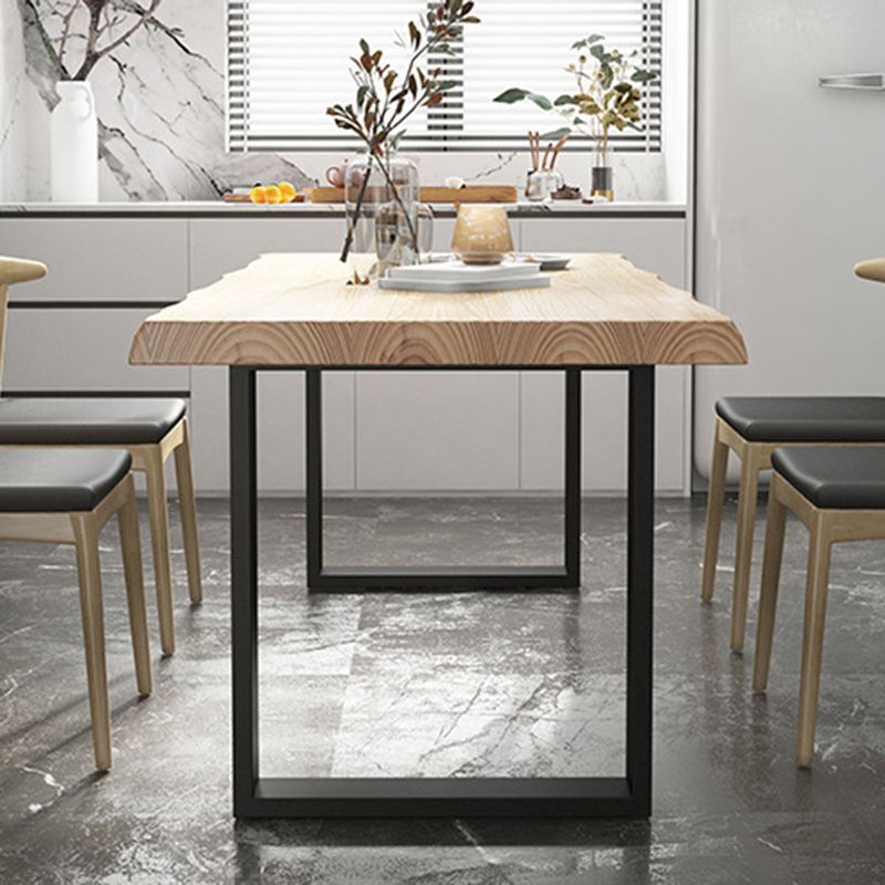Rectangle Solid Wood Table Modern Dining Table with Metal Base and Double Pedestal for Restaurant Clearhalo ' dining_table' 'Dining Tables & Seating' 'Dining Tables' 'Furniture' 'furniture_dining_table' 'Kitchen & Dining Furniture' 'kitchen&dining_furn' 'kitchen' 'kitchen_dining_table' 1200x1200_304297de-e408-4e5b-b05b-f0415ca2120d