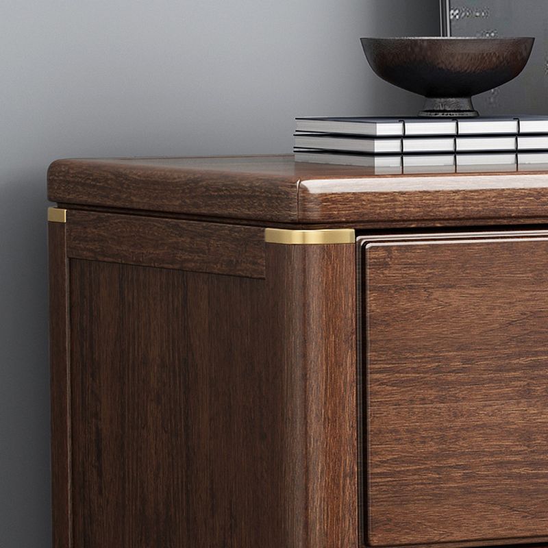 Torace di accento marrone rettangolare petto in legno di gomma con cassetti di stoccaggio
