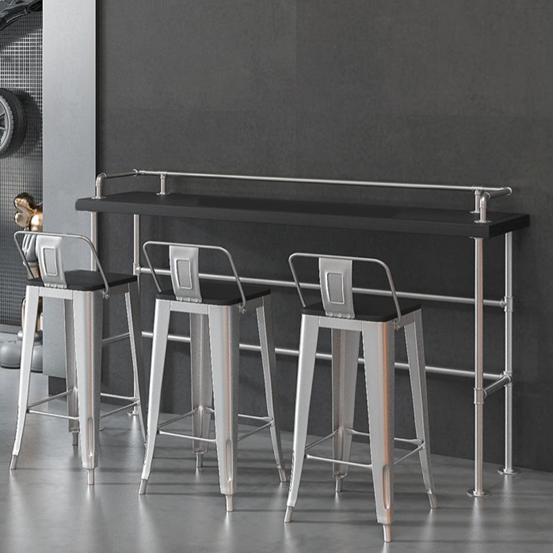 Industrial Black Wood Pub Table with Rectangle Table Top Silver Trestle Table - 42" H Clearhalo 'Bar Furniture' 'Bar Tables' 'bar_tables' 'furn' 'furn_bar_tables' 'Furniture' 'furniture_bar_tables' 'Kitchen & Dining Furniture' 1200x1200_30444d6e-4bfb-4873-b7f4-6ca478088134