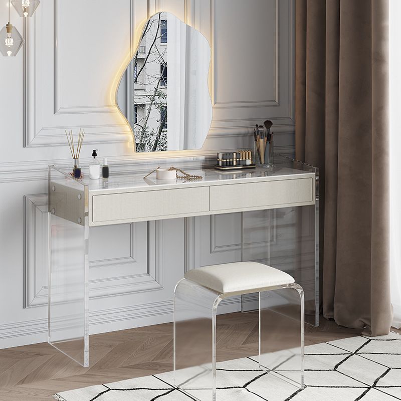 White Make-up Vanity with 2 Drawers and Stool for Bedroom 31.5" High Clearhalo 'Bedroom Furniture' 'furn' 'furn_makeup_vanities' 'Furniture' 'Makeup Vanities' 'makeup_vanities' 1200x1200_30469962-b92b-4402-a86d-02607fc86532