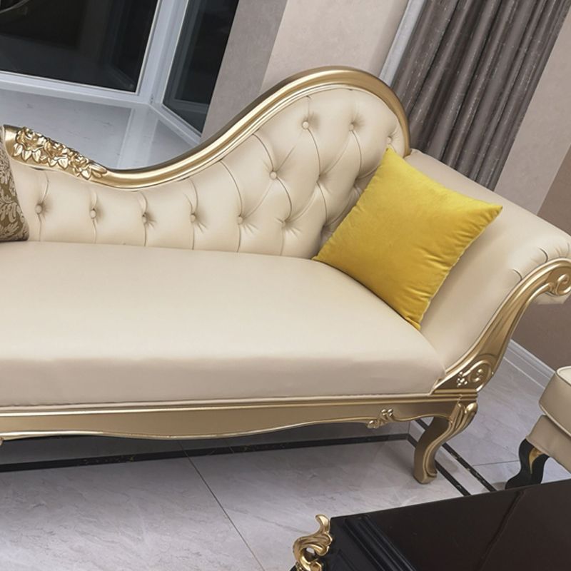 Faux Leather Upholstered Tufted Chaise Lounge Chair in Beige and Gold Clearhalo 'Chairs & Seating' 'Chaise Lounge' 'chaise_lounge' 'furn' 'furn_chaise_lounge' 'Furniture' 'Living Room Furniture' 1200x1200_3046db75-2462-406c-8a49-d64d731608a0