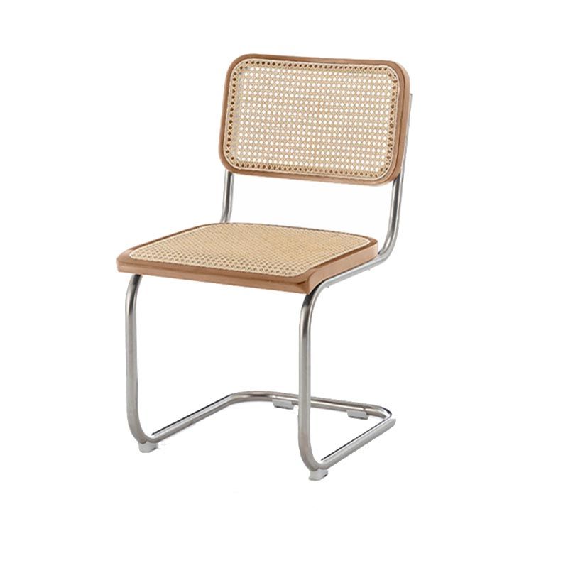 Riet terug eetkamerstoel eigentijdse zijstoel met zilveren been