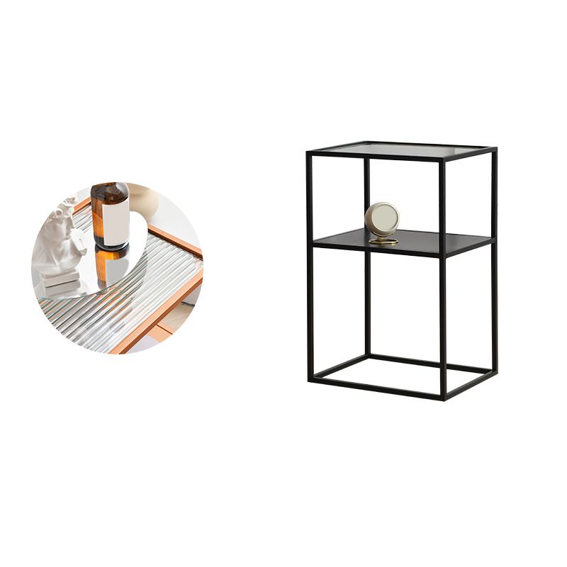 Modern 15.7-inch Rectangular Glass Top Side Table Iron Frame End Table with Shelf