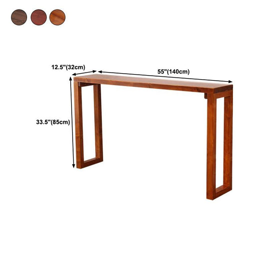 Tavolo di console marrone moderna di metà secolo con base in legno in slitta