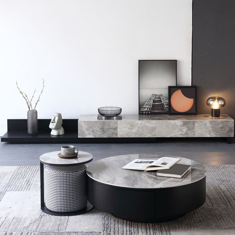 Stone Media Console Contemporary TV Media Console with 4 Drawers Clearhalo 'furn' 'furn_tv_stands_entertainment_centers' 'Furniture' 'Living Room Furniture' 'TV Stands & Entertainment Centers' 'TV Stands & Media Storage Furniture' 'tv_stands_entertainment_centers' 1200x1200_304cd322-4620-4551-bc56-b5ca7f0d4eaa