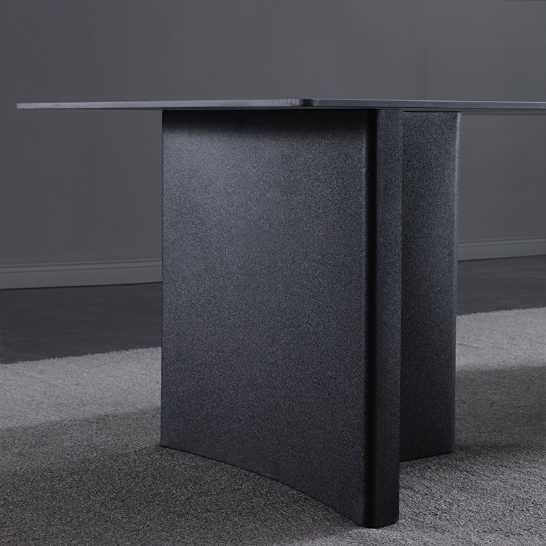 Industrial Sintered Stone Table for Restaurant Rectangle Dining Table with Double Pedestal in Black Clearhalo ' dining_table' 'Dining Tables & Seating' 'Dining Tables' 'furn' 'furn_dining_table' 'Furniture' 'furniture_dining_table' 'Kitchen & Dining Furniture' 'kitchen&dining_furn' 'kitchen' 'kitchen_dining_table' 1200x1200_304fdb54-36ab-424c-a16e-2cd1e8bd51ee