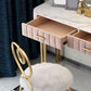 Glam 29.5" High Marble Vanity Dressing Table in Pink with Drawers