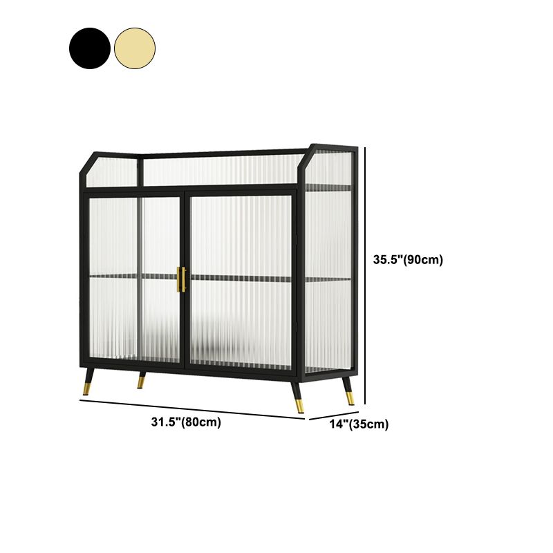 Sideboard moderna con server da pranzo in metallo a 2 porte di vetro con 4 gambe