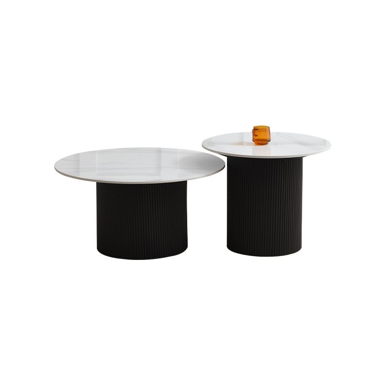Slate Round Coffee Table Pedestal Cocktail Table Set in White Clearhalo 'Coffee & Accent Tables' 'Coffee Tables' 'coffee_tables' 'furn' 'furn_coffee_tables' 'Furniture' 'Living Room Furniture' 1200x1200_30563e66-9a39-44ad-b4fa-f6403e829ba7