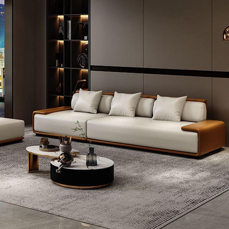 Assembled Genuine Leather Living Room Recessed Arm Modular Sofa & Chaise Clearhalo 'furn' 'furn_sectionals' 'Furniture' 'furniture_sectionals' 'kitchen' 'kitchen_sectionals' 'Living Room Furniture' 'Sectionals' 1200x1200_30593065-21ec-4d93-a09e-f28b235eca90