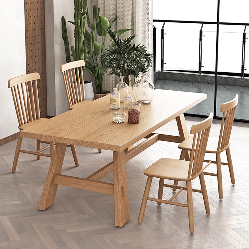 Contemporary Style Dining Table Natural Rectangle Solid Wood Dinner Table