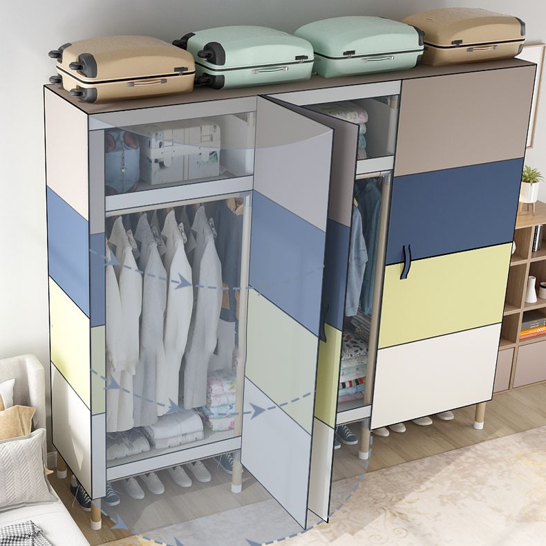 Modern Style Metal Frame Wardrobe Foldable Wardrobe with Garment Rod