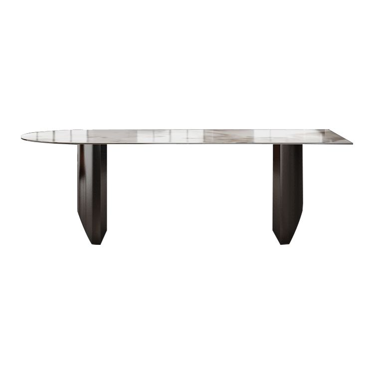 Modern Dining Table Stone Top Dining Table with Stainless Steel Double pedestal Base Clearhalo ' dining_table' 'Dining Tables & Seating' 'Dining Tables' 'furn' 'furn_dining_table' 'Furniture' 'furniture_dining_table' 'Kitchen & Dining Furniture' 'kitchen&dining_furn' 'kitchen' 'kitchen_dining_table' 1200x1200_305c848e-6a69-43f3-9575-ddd9bd233779