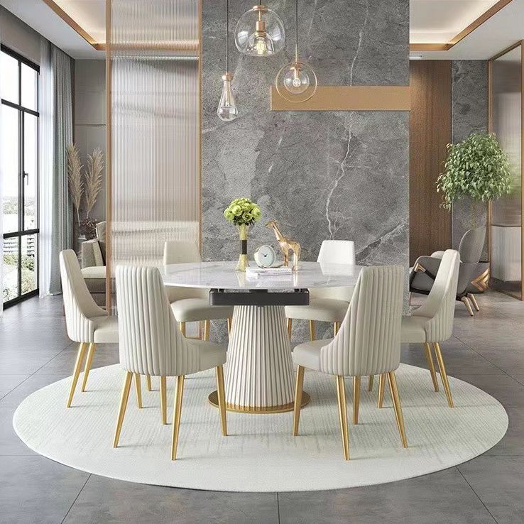 Scandinavian Round Dining Table Furniture 1/4/5/6/7 Pieces Leather Dining Room Chair Set Clearhalo 'Dining Room Sets' 'Dining Tables & Seating' 'dining_room_set' 'furn' 'furn_dining_room_set' 'Furniture' 'Kitchen & Dining Furniture' 1200x1200_305f6675-7053-497d-bf73-a583d5b64e04