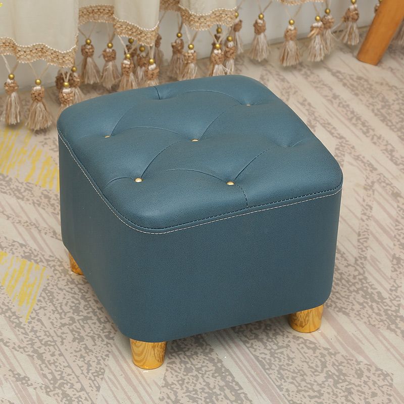 Modern Square Standard Stain Resistant Line Leather Pouf for Living Room