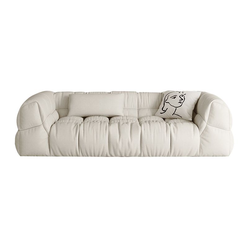 Contemporary White Button-tufted Sofa Tuxedo Arm Living Room Settee