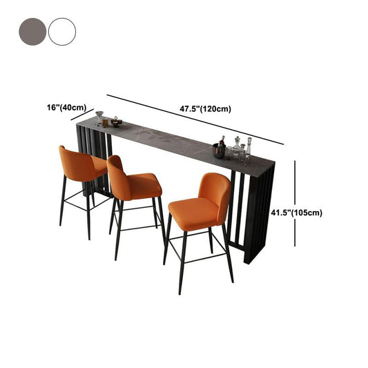 Tavolo da pub contemporaneo di bistro in pietra rettangolo con doppio piedistallo