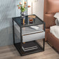 Moderner Nachttisch mit 1 Schublade, Glasplatte und 1 Ablage, 54 cm hoch