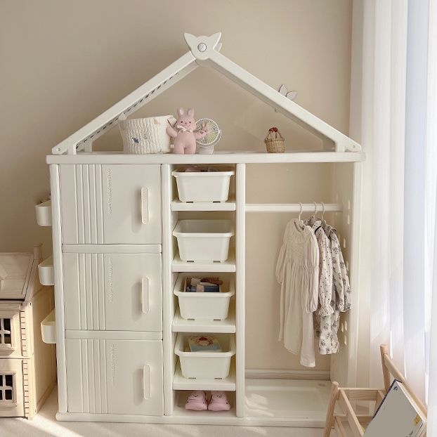 Modern Style Plastic Frame Wardrobe Freestanding Wardrobe with Shelves and Clothes Rail Clearhalo 'Armoires & Wardrobes' 'armoires_wardrobes' 'Bedroom Furniture' 'furn' 'furn_armoires_wardrobes' 'Furniture' 1200x1200_3068bbf0-d3b1-4a58-b238-bce4fb78b9fc