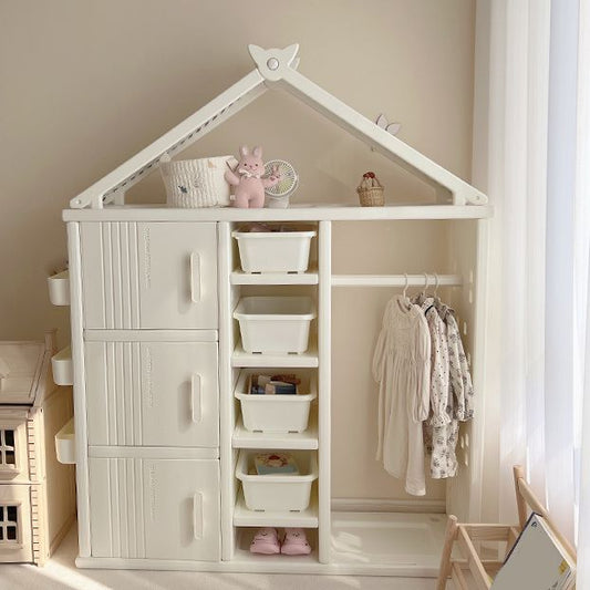 Modern Style Plastic Frame Wardrobe Freestanding Wardrobe with Shelves and Clothes Rail Clearhalo 'Armoires & Wardrobes' 'armoires_wardrobes' 'Bedroom Furniture' 'furn' 'furn_armoires_wardrobes' 'Furniture' 1200x1200_3068bbf0-d3b1-4a58-b238-bce4fb78b9fc