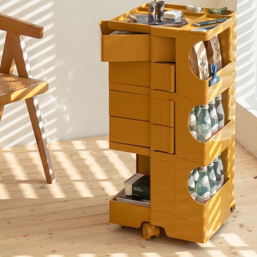 Moderner Plastik -Nachttisch Open Storage Night Ständer mit Rädern