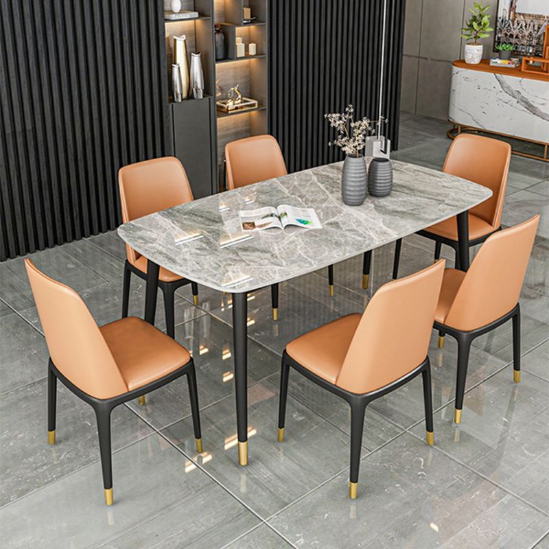 Industrial Dining Rectangle Table Sintered Stone Table with Metal Legs for Home Clearhalo 'Dining Tables & Seating' 'Dining Tables' 'dining_table' 'furn' 'furn_dining_table' 'Furniture' 'Kitchen & Dining Furniture' 1200x1200_306fd9d0-fd47-46f1-99cf-7aae5a87f7e0