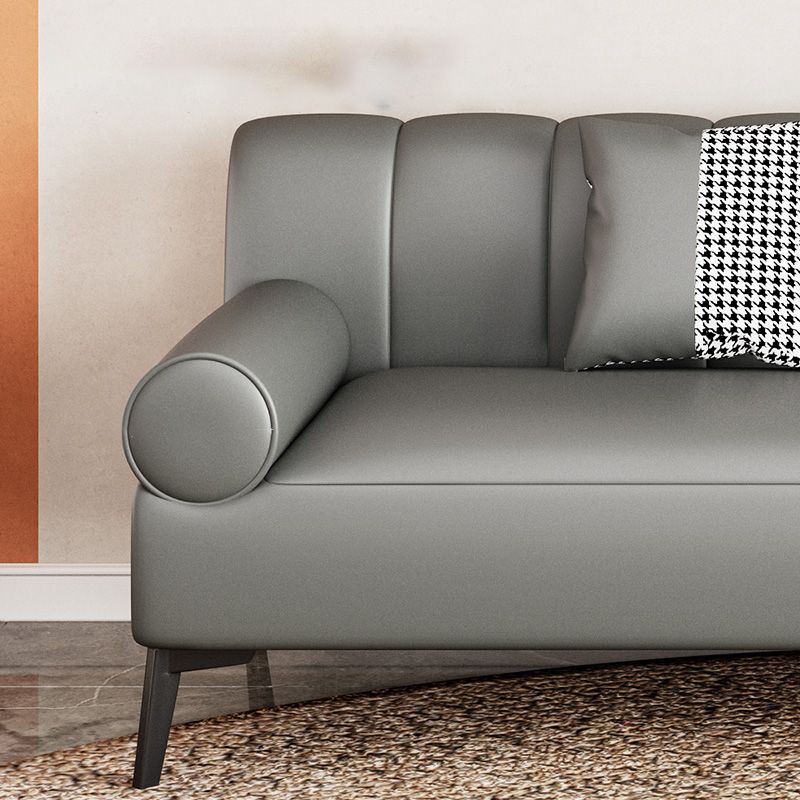 Round Arm Sofa Stain Resistant Faux Leather Standard Sofa for Living Room