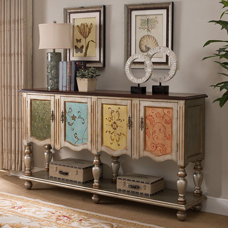 Contemporary Console Table Wood Console Sofa Table in Grey/Champagne