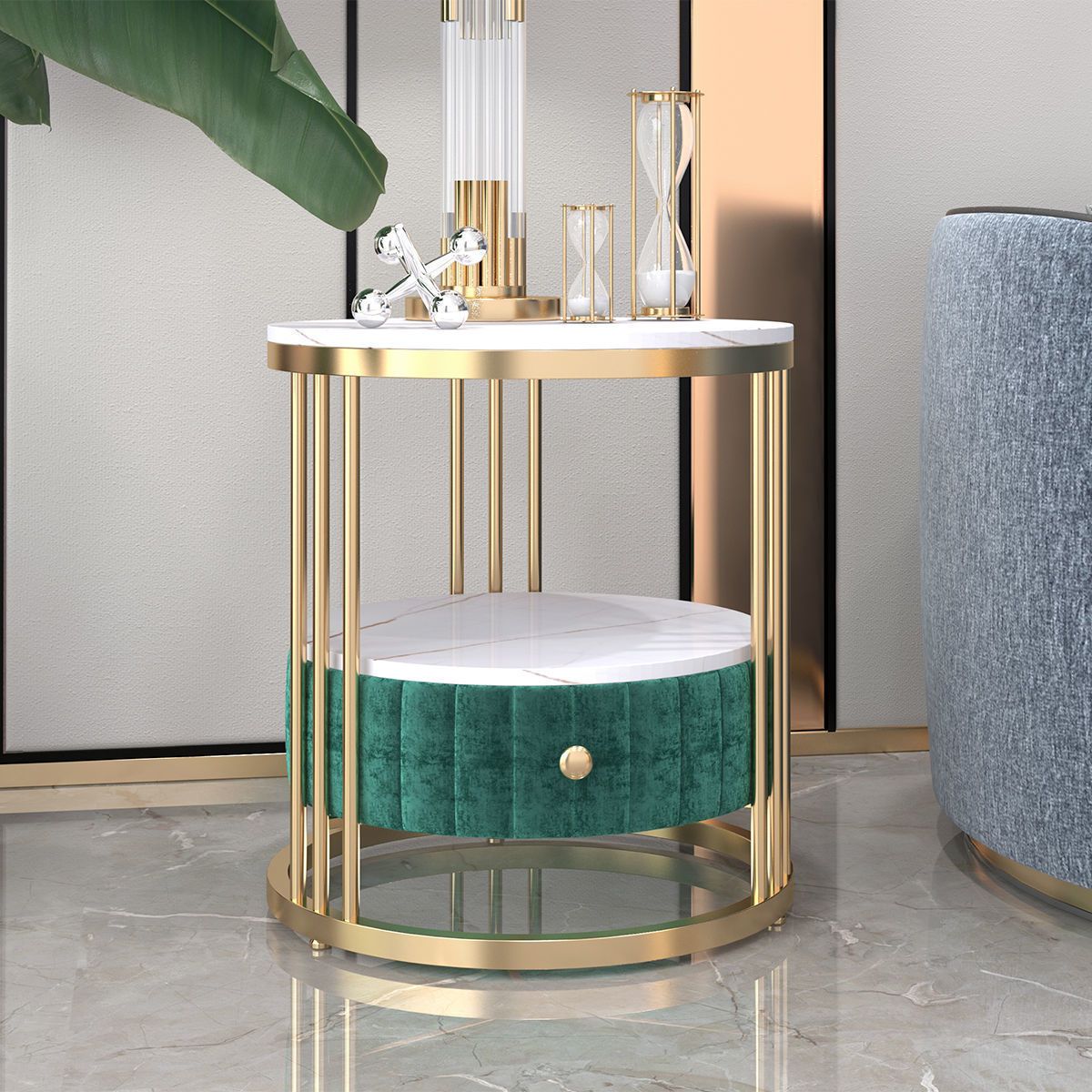 Glamour 1 - Mesa de acento de cajones Nightsand de 21.65 "Mesa nocturna de piedra de altura