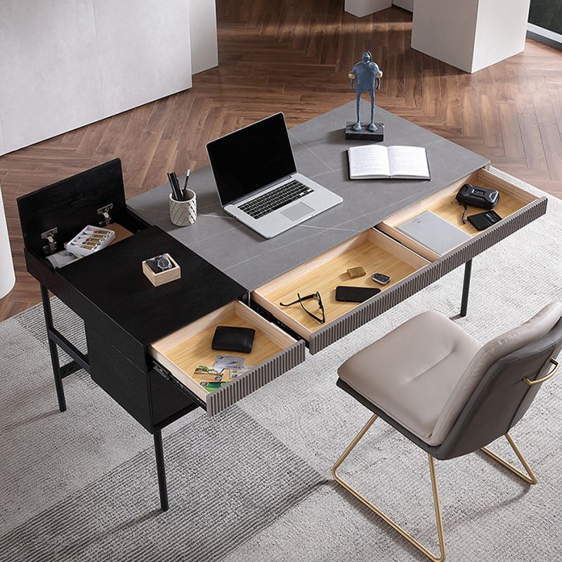 Industrial Style Stone Writing Desk Rectangular Office Desk with 3 Drawers Clearhalo 'furn' 'furn_office_desk' 'Furniture' 'Office Desks' 'Office Furniture' 'office_desk' 1200x1200_307e2af7-feee-4d85-93f2-6aabc80c1f3b