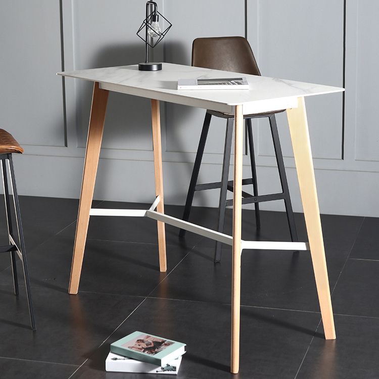 Modern Indoor Rectangle Trestle Bar Dining Table in Stone and Wood Clearhalo 'Bar Furniture' 'Bar Tables' 'bar_tables' 'furn' 'furn_bar_tables' 'Furniture' 'Kitchen & Dining Furniture' 1200x1200_307e7d9c-e833-42dd-91f1-ab18ec393f54