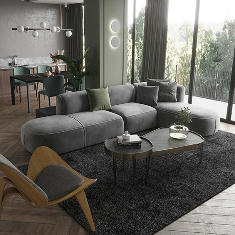 Nordic Style Velvet Sectional 27.56" H Sofa & Chaise in White/Grey