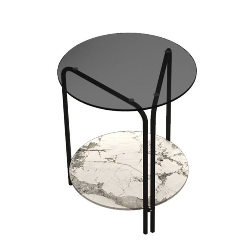 Modern Round Glass Side Table Dia 19.7" 4 Legs End Table with Shelf